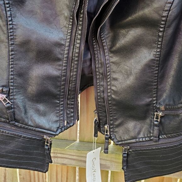 Black Faux Leather Moto Jacket - Picture 4 of 16